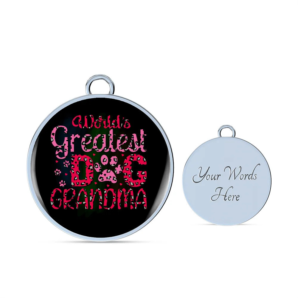 Worlds Greatest Dog Grandma Personalized Engraved Silver Circle Bangle Bracelet